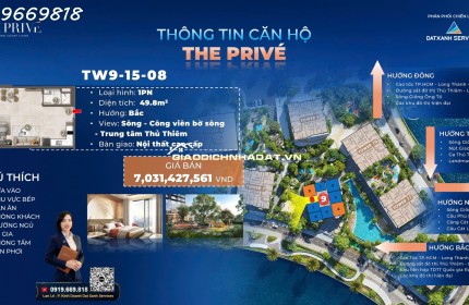 The Prive căn hộ hạng sang ba mặt giáp sông  trung tâm quận 2 chỉ 10% ký hợp đồng mua bán căn 1 phòng ngủ duy nhất